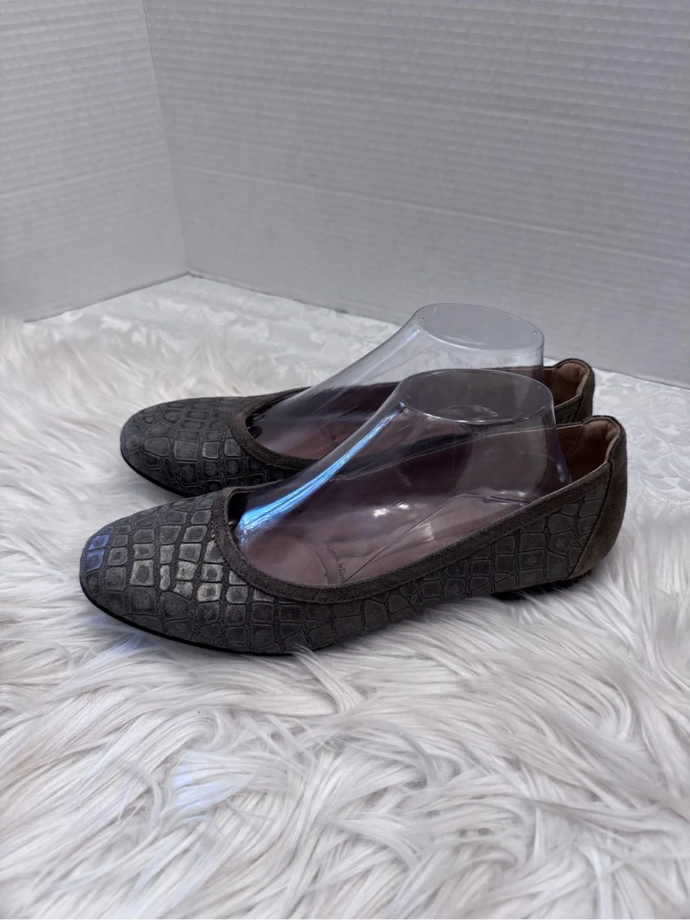 Sofft 10M Maretto Gray Croc Embossed Leather Ballet Flat Comfort Shoe Feminine